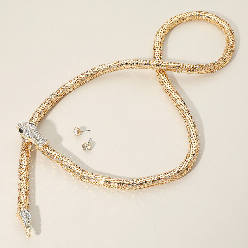 Rhinestone Studded Snake Magnetic Long Necklace