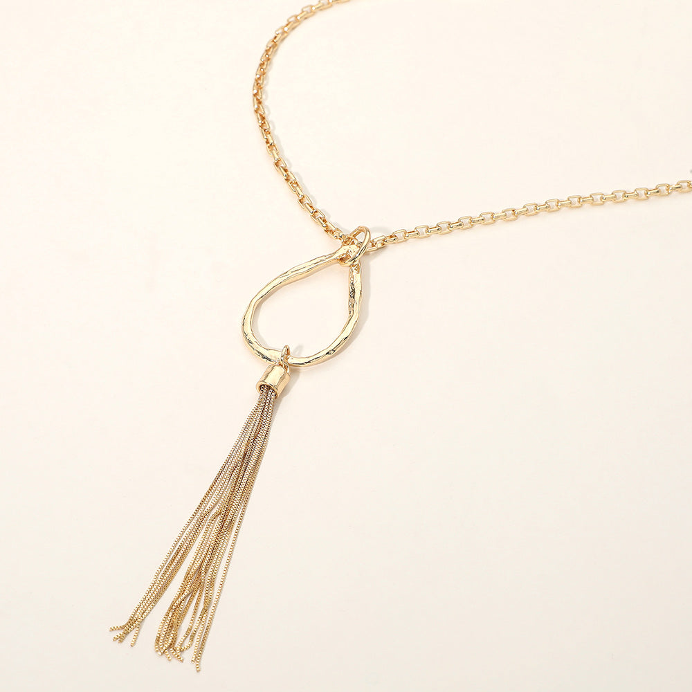 Open Teardrop Tassel Drop Pendant Long Necklace