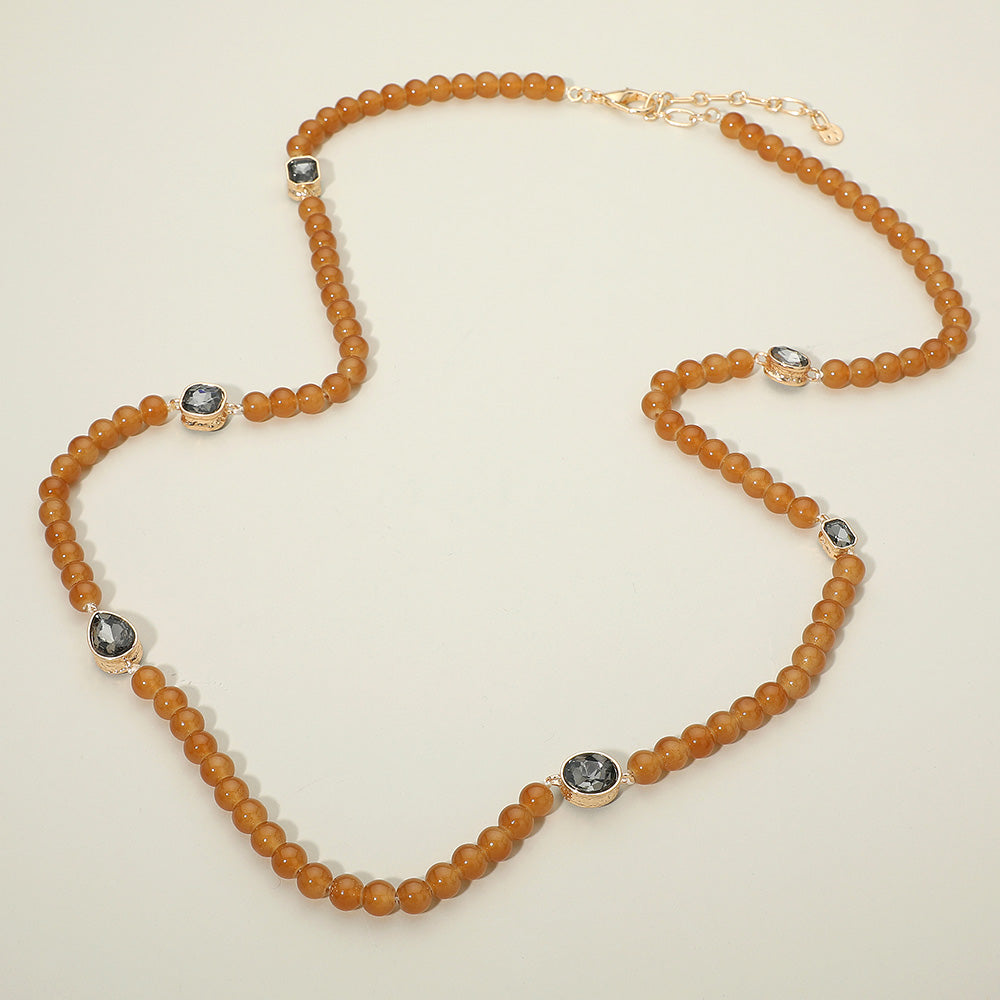 Stone Cluster Station Beaded Long Necklace