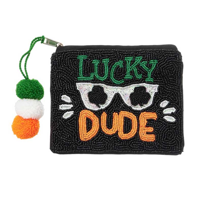 LUCKY DUDE Message Sequin Sunglasses Beaded Mini Pouch Bag