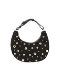 Studded Crescent Shoulder Bag with Adjustable Top Handle