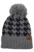 C.C Houndstooth Knit Beanie With Pom