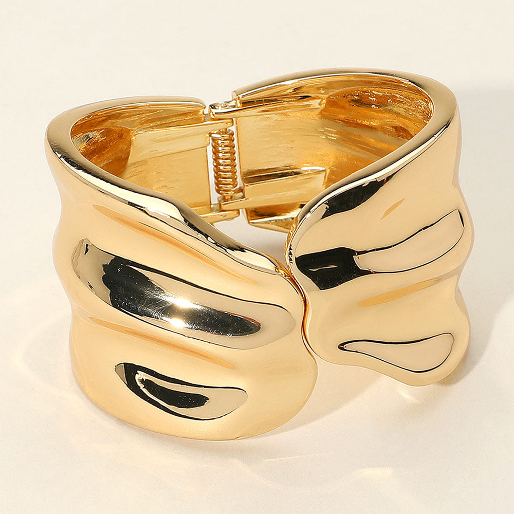 Sculpted Wavy Wide Metal Hinged Bangle Bracelet