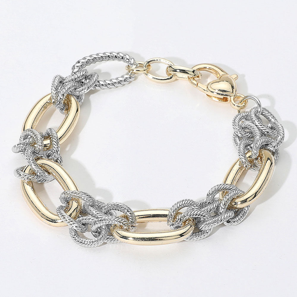 14K Gold Plated Two Tone Chain Bracelet