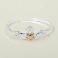 Women's Two Tone Irish Claddagh Heart Crown Bangle Bracelet