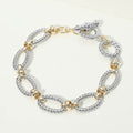 14K Gold Plated Two Tone Textured Oval Link Toggle Bracelet