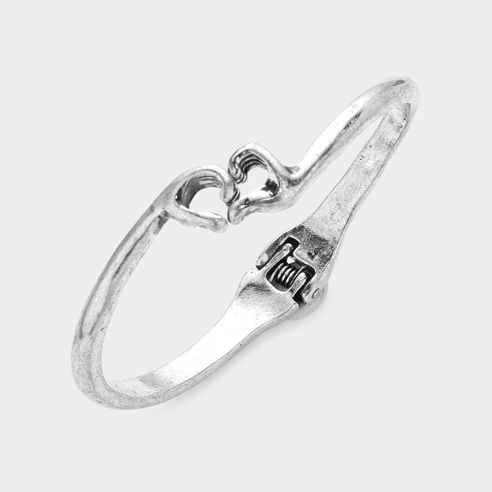 Metal Heart Hands Hinged Bangle Bracelet