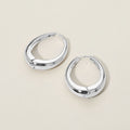Silver Dipped Chunky Rounded Oval Huggie Hoop Earrings