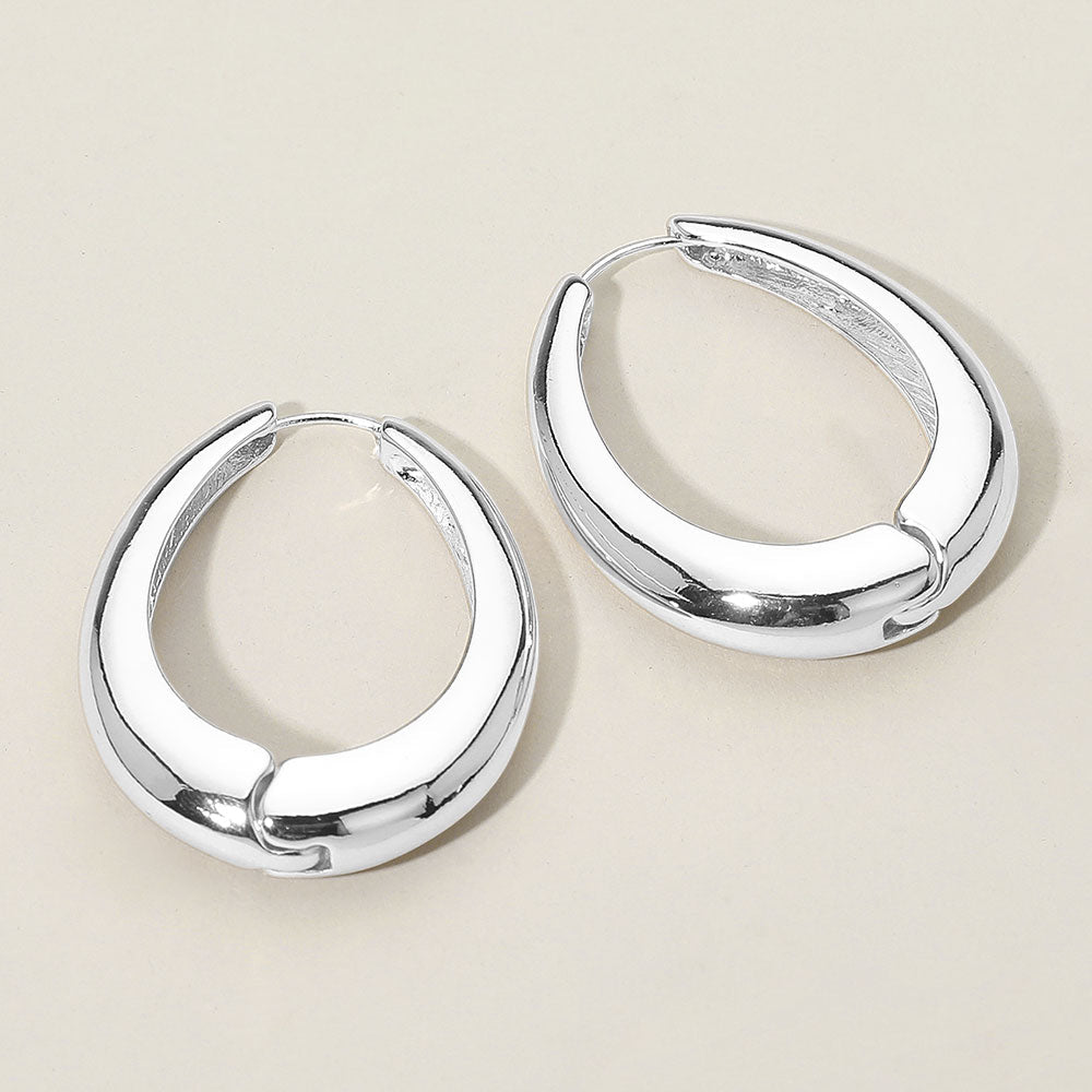 Silver Dipped Chunky Oval Huggie Hoop Earrings