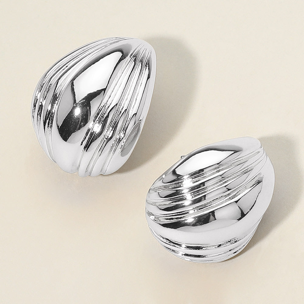 Silver Dipped Bold Ribbed Dome Earrings