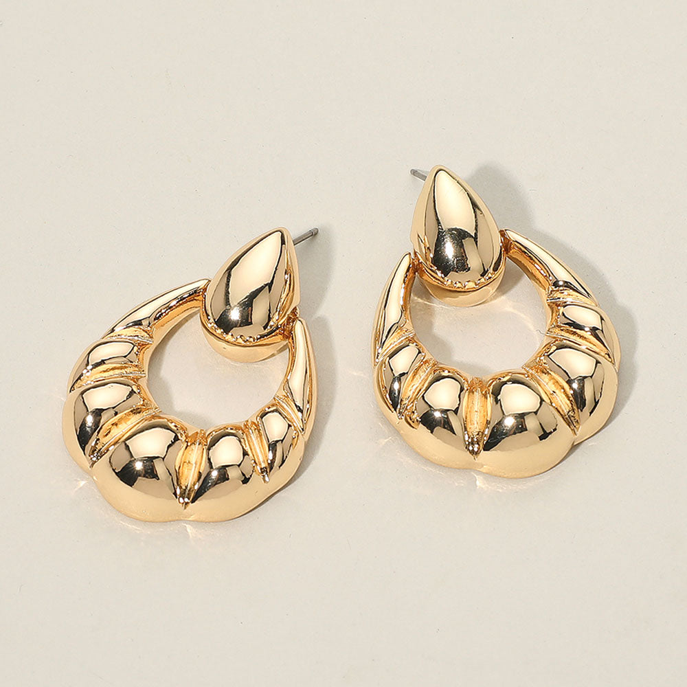 Gold Dipped Textured Teardrop Door Knocker Earrings