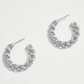 White Gold Dipped Braided Chain Link Hoop Earrings