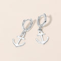 Anchor Charm Drop Huggie Hoop Earrings
