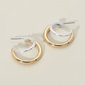 Two Tone Metal Open Crescent Hoop Earrings