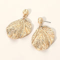 Textured Metal Leaf Drop Dangle Statement Earrings