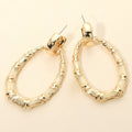 Bold Textured Metal Teardrop Bamboo Hoop Drop Earrings
