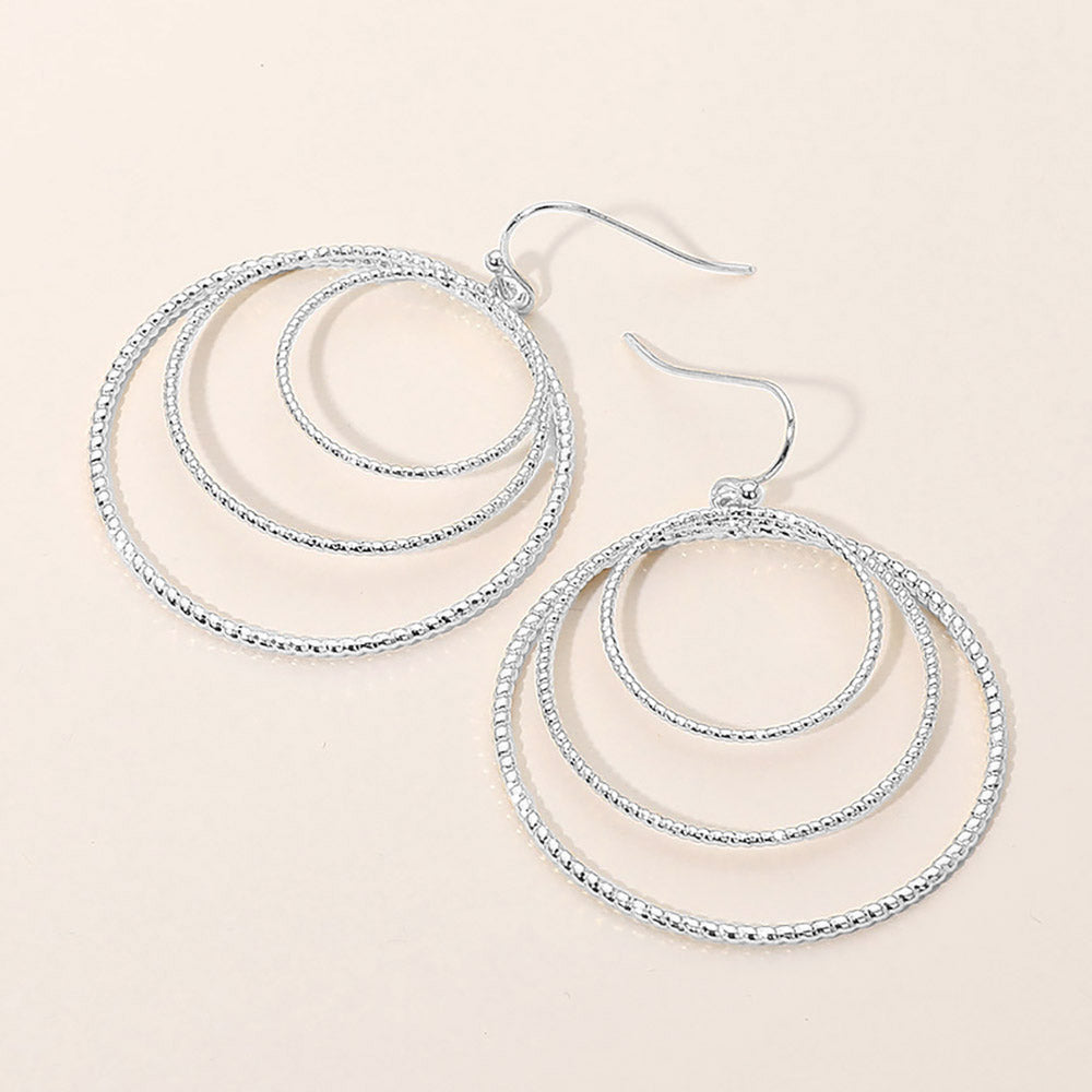 Textured Metal Triple Layered Hoop Dangle Earrings