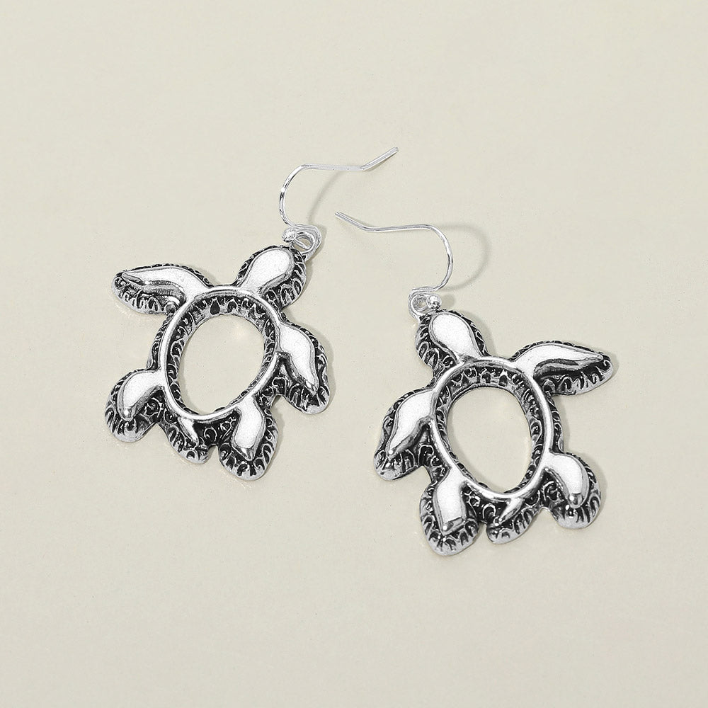 Antique Metal Open Sea Turtle Drop Earrings