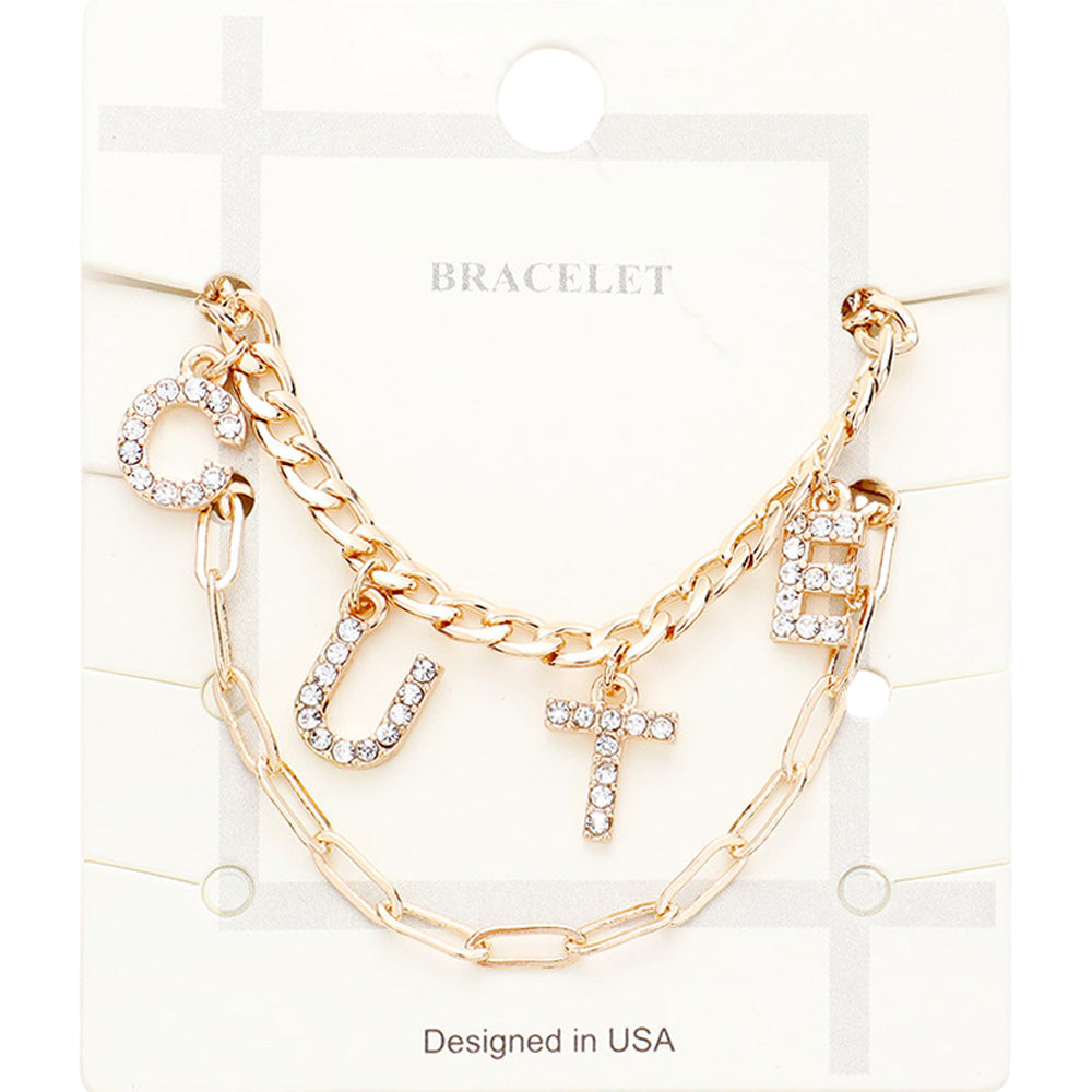 2PCS - CUTE Rhinestone Embellished Metal Chain Bracelets