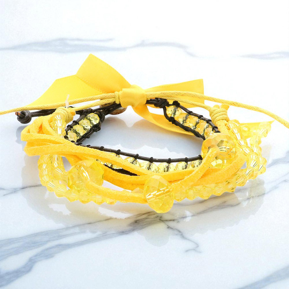 2PCS - Bead Faux Suede Adjustable Cinch Pull Tie Bracelets