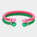 2PCS - Stone Paved Pearl Pointed Tip Double Cuff Bracelets