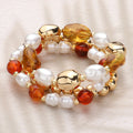 3PCS - Pearl Metal Glass Beaded Stretch Multi Layered Bracelets