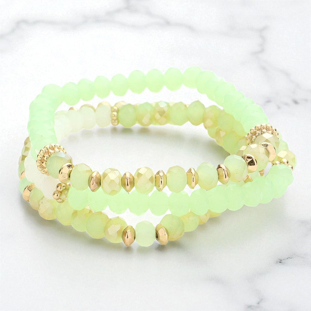 3PCS - Faceted bead strand stack stretch bracelets