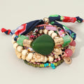 10PCS - Boho Flower Turtle Charm Accent Wood Beaded Stretch Adjustable Multi Layered Bracelets