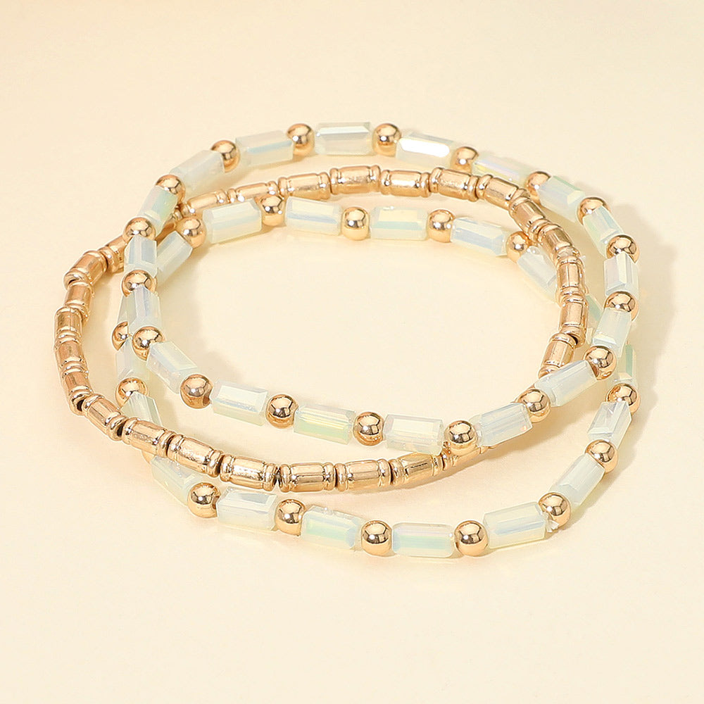 3PCS - Faceted Tube Beaded Stretch Multi Layered Bracelets