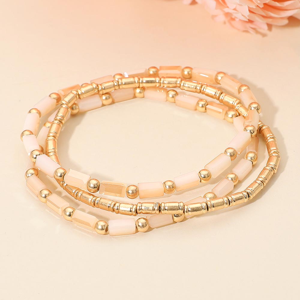 3PCS - Faceted Tube Beaded Stretch Multi Layered Bracelets