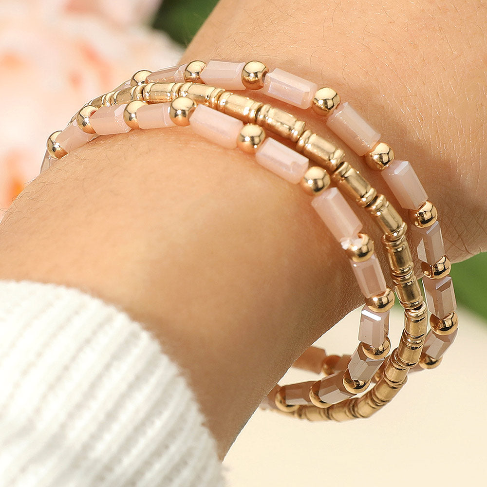 3PCS - Faceted Tube Beaded Stretch Multi Layered Bracelets