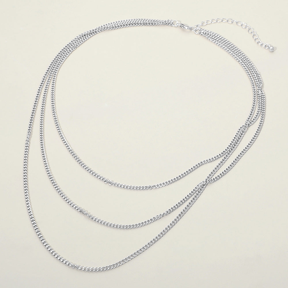 Silver Dipped Triple Layer Classic Curb Chain Necklace