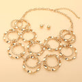 Textured Metal Interlocking Circle Layered Statement Necklace