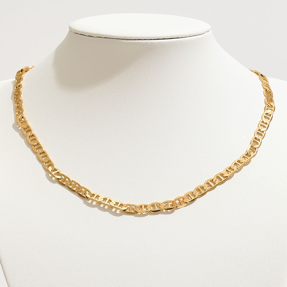 Gold Dipped Bold Flat Mariner Link Chain Necklace