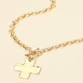 Hammered Metal Cross Pendant Chunky Chain Toggle Necklace