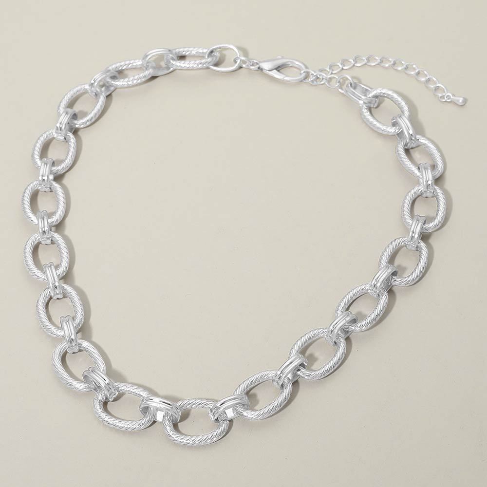 Textured Metal Oval Link Chain Necklace