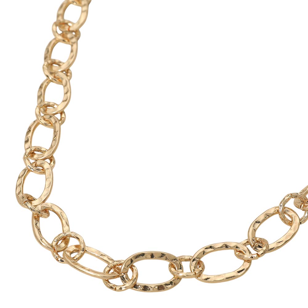 Hammered Metal Oval Link Necklace