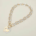 Hammered Layered Heart Pendant Chunky Chain Toggle Necklace