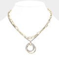 Triple Open Metal Circle Link Pendant Double Layered Toggle Necklace