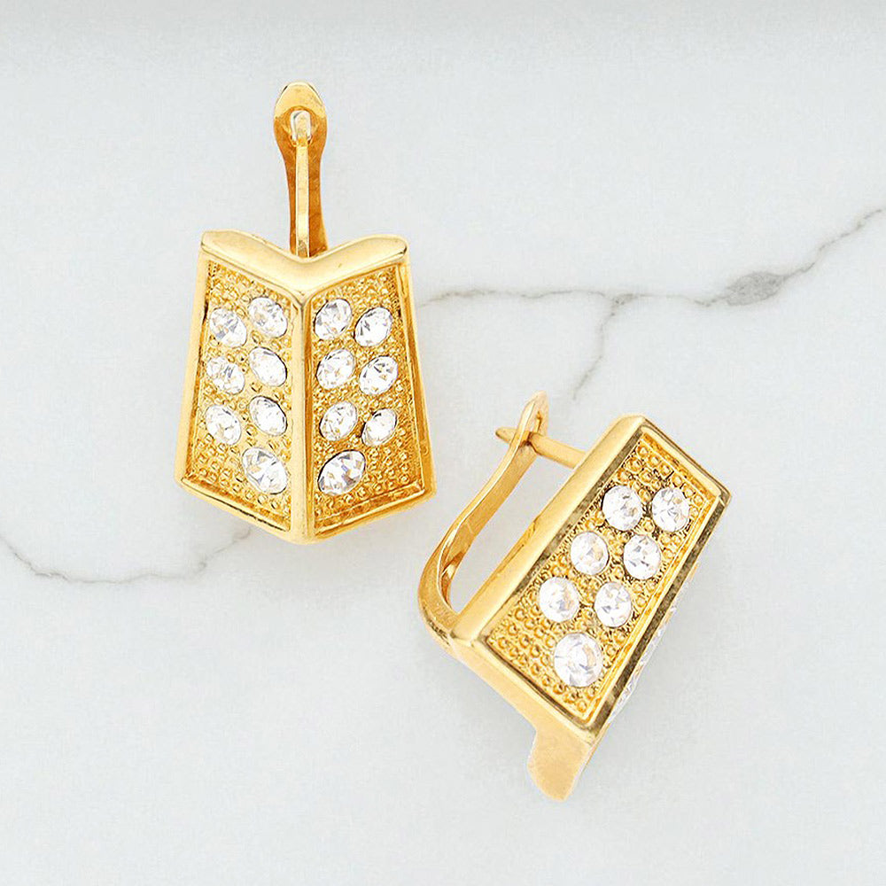Rhinestone Embellished Angled Metal Earrings