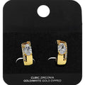 Gold Dipped Oval CZ Accent Mini Open Hoop Earrings