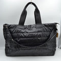 Horizontal Puffer Quilted Weekender Travel Duffel Bag with Shoulder Strap
