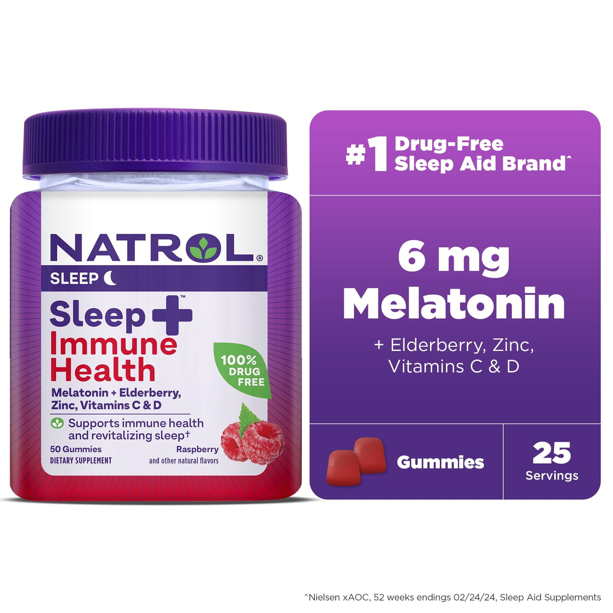 Natrol Sleep+ Immune Health Gummies, Sleep Aid & Immunity, 50 Berry Gummies