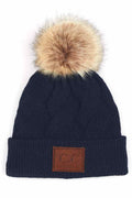 C.C Geometric Cable Knit Beanie With Pom