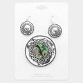 Embossed Metal Abalone Round Magnetic Pendant Set
