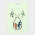 Enamel Seahorse Accented Open Teardrop Pendant Set