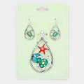Enamel Starfish Shell Turtle Accented Open Teardrop Pendant Set