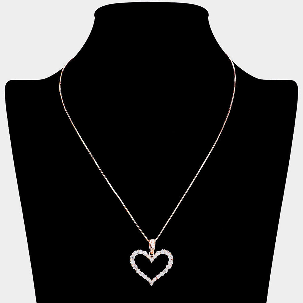 CZ Stone Paved Open Heart Pendant Necklace
