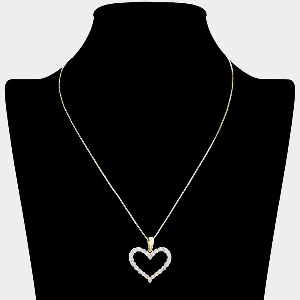 CZ Stone Paved Open Heart Pendant Necklace