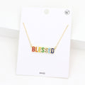 BLESSED Brass Metal Enamel Message Pendant Necklace